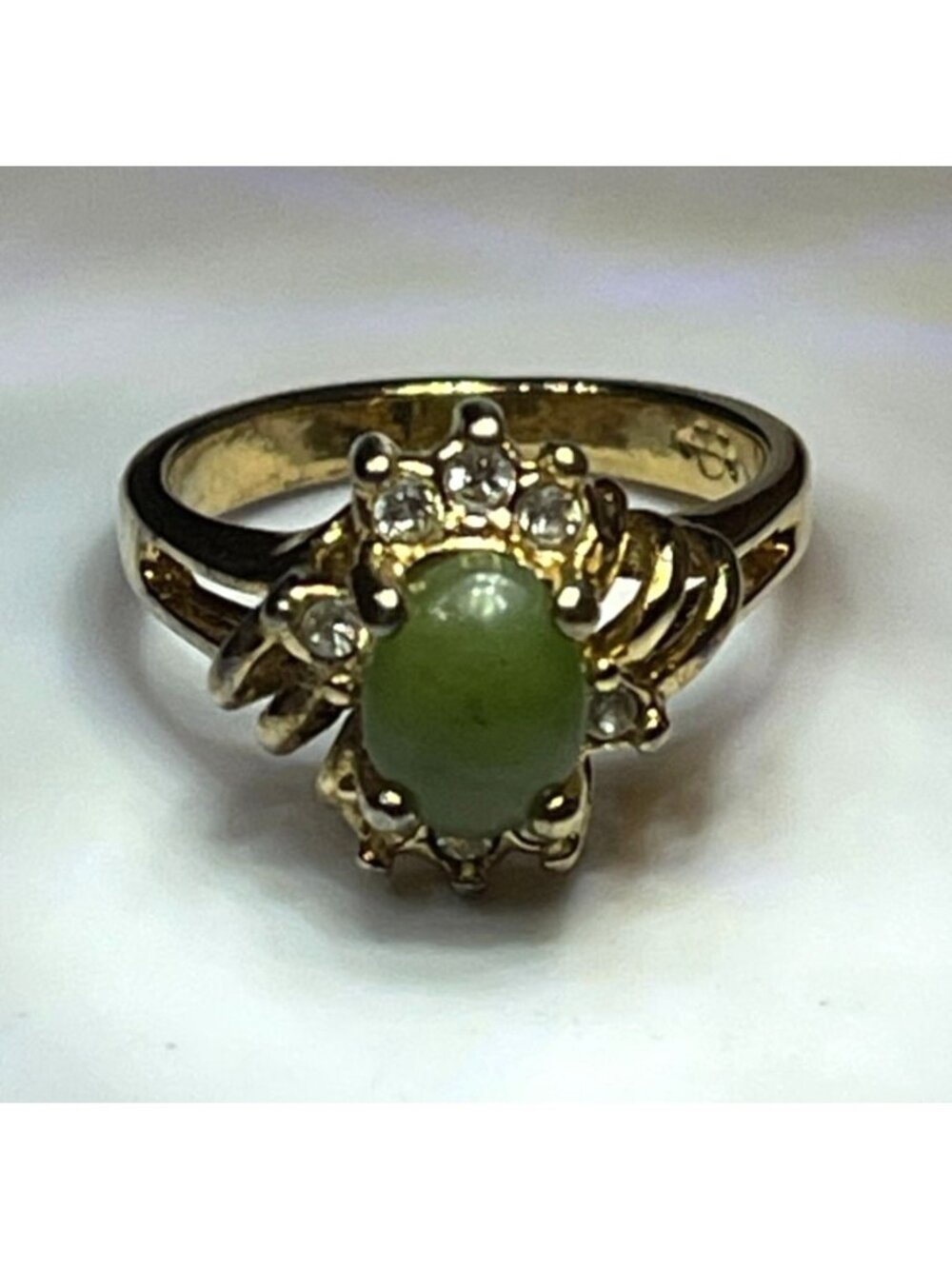 Vintage Uncas Faux Jade Rhinestone Halo Ring